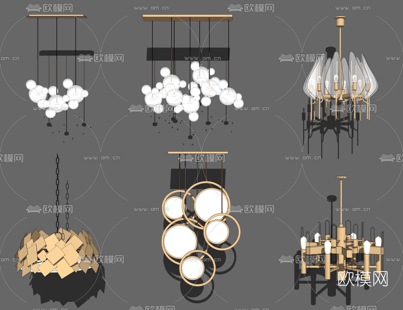 现代金属吊灯su模型下载