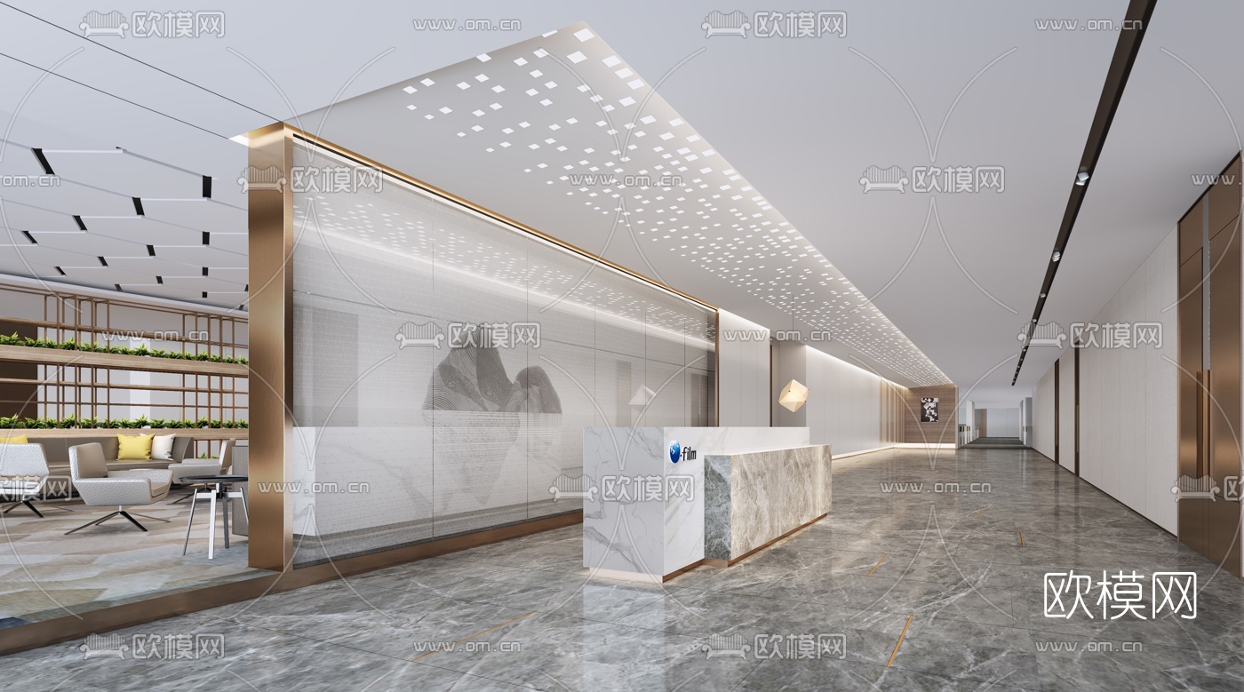现代轻奢大堂前台3d模型