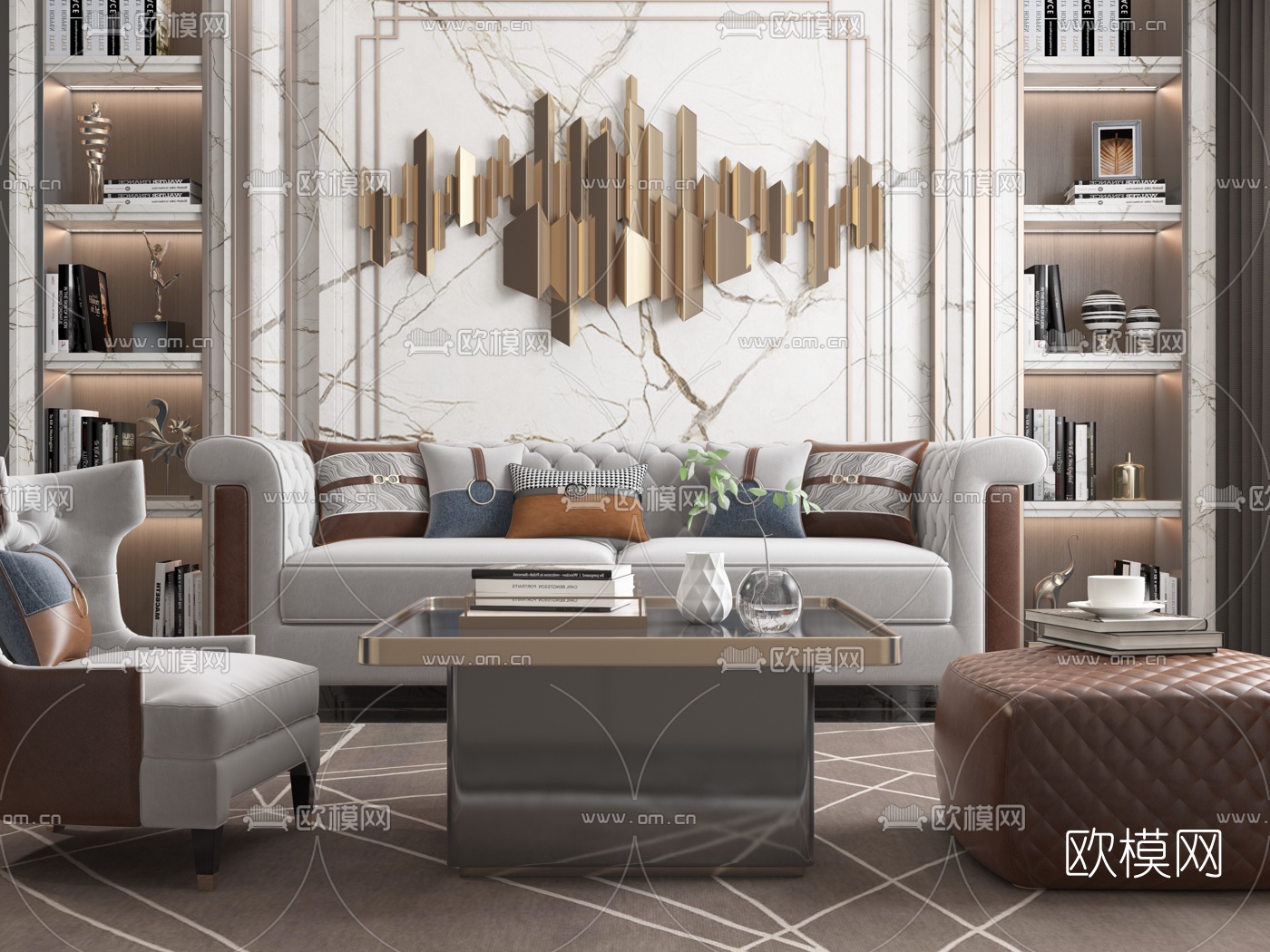 后现代轻奢沙发组合3d模型下载