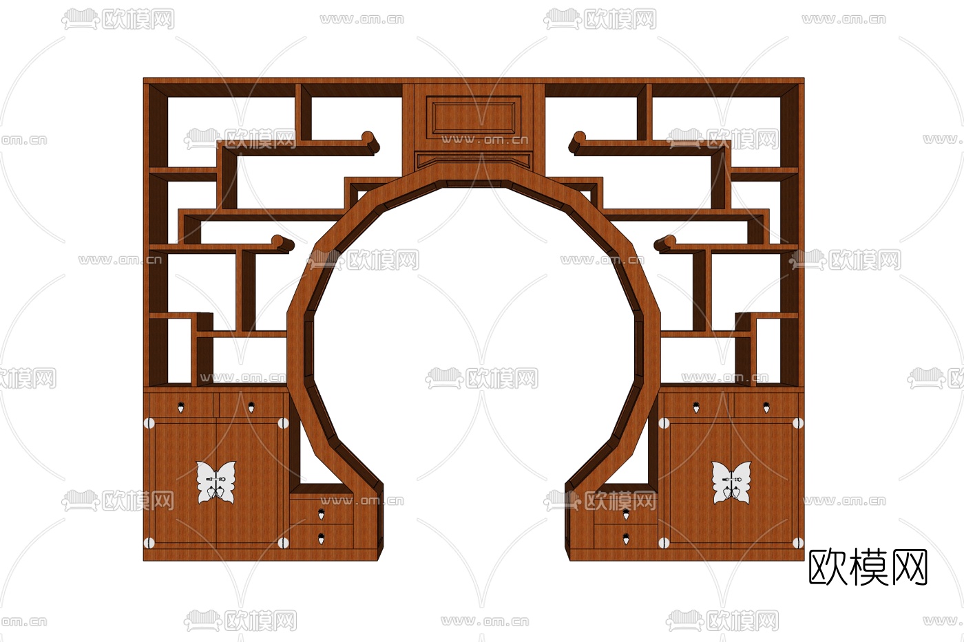 中式实木博古架免费su模型下载