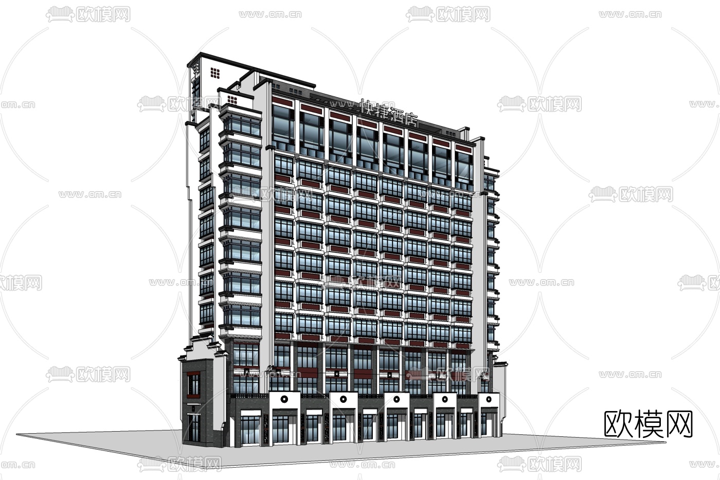 现代酒店外观免费su模型下载