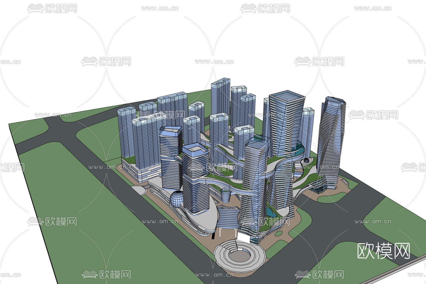 现代高层小区规划免费su模型下载