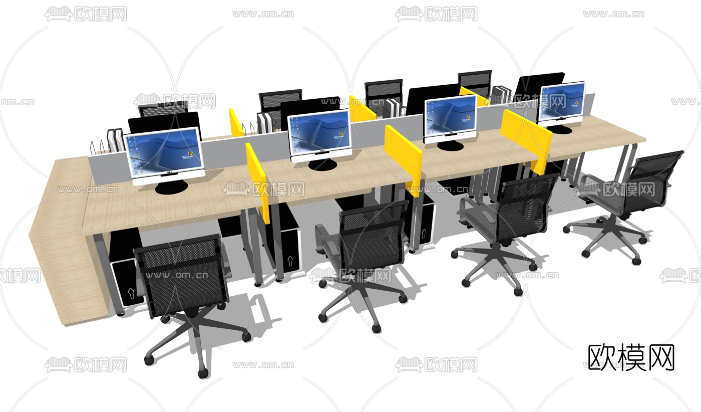 现代卡座办公桌椅su模型下载（渲染图2）
