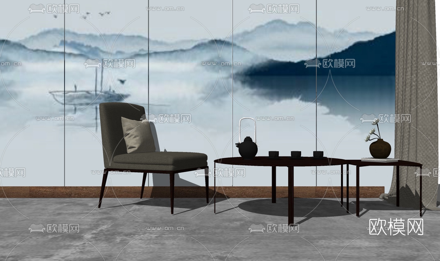 现代布艺休闲椅su模型下载