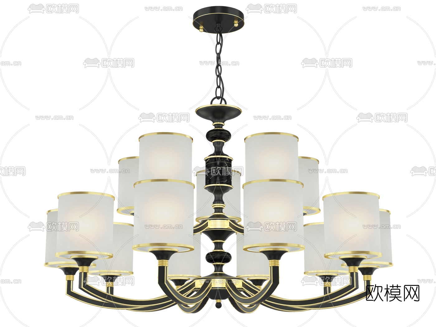 新中式金属多头吊灯3d模型下载（渲染图2）