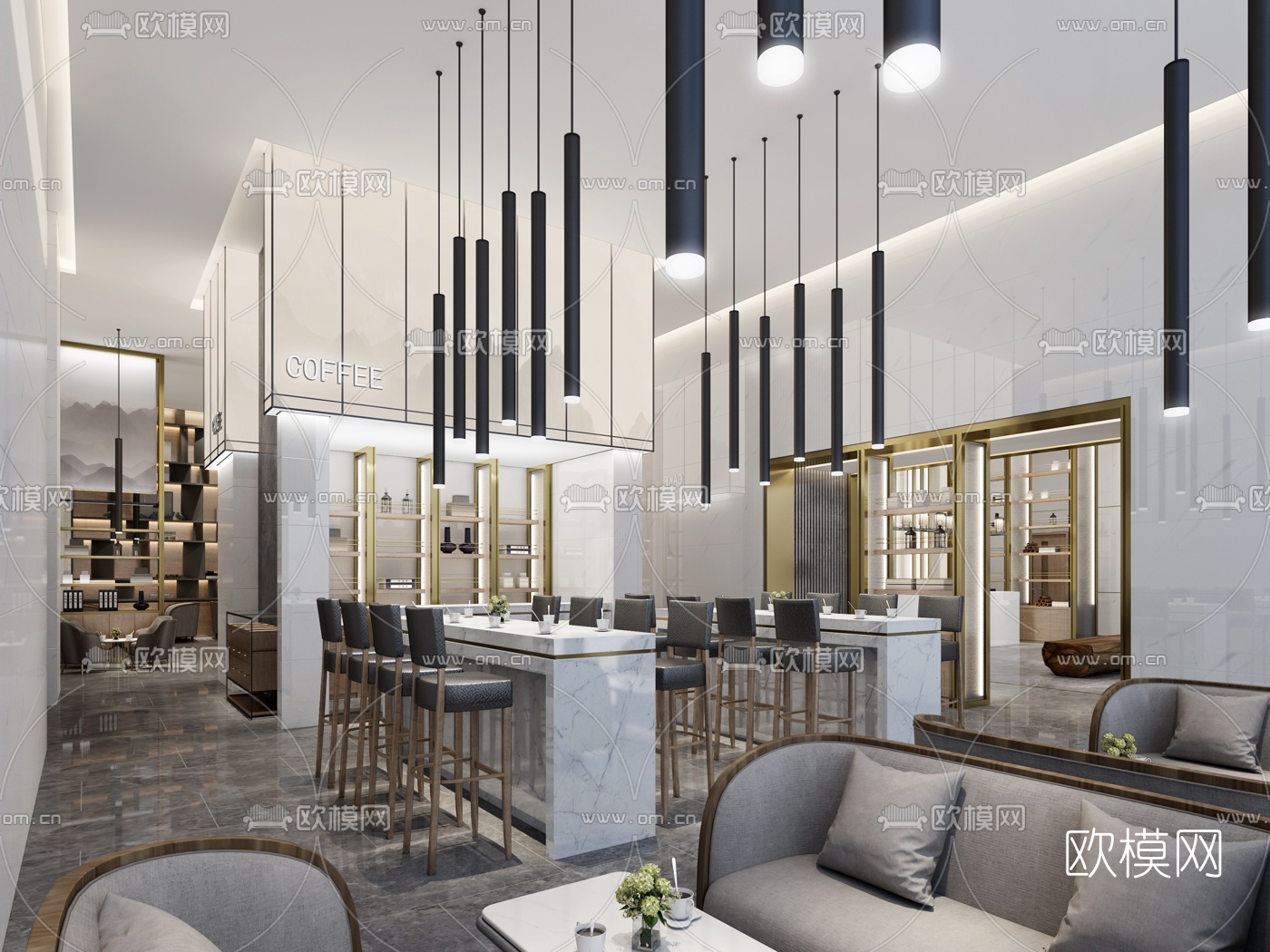 现代咖啡厅3d模型下载（渲染图1）