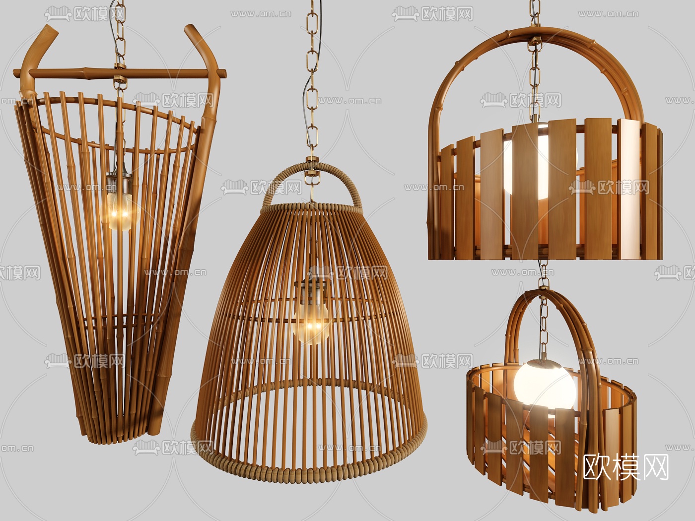 自然风竹编吊灯3d模型下载