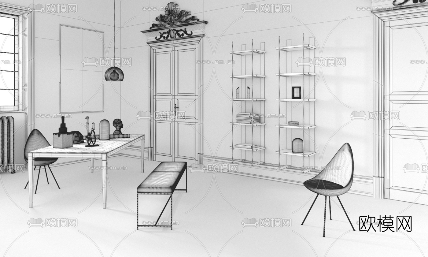 简美书房3d模型