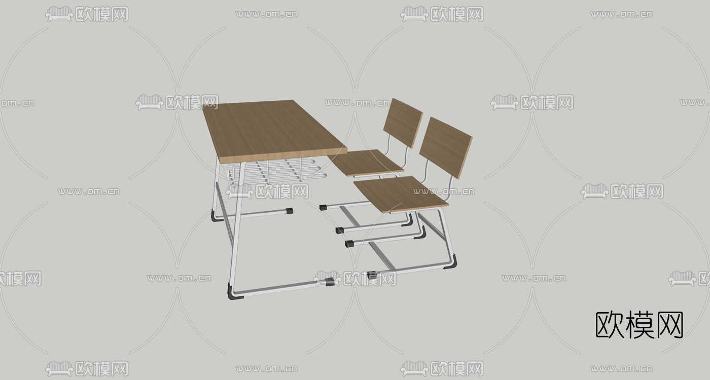 现代双人课桌su模型下载