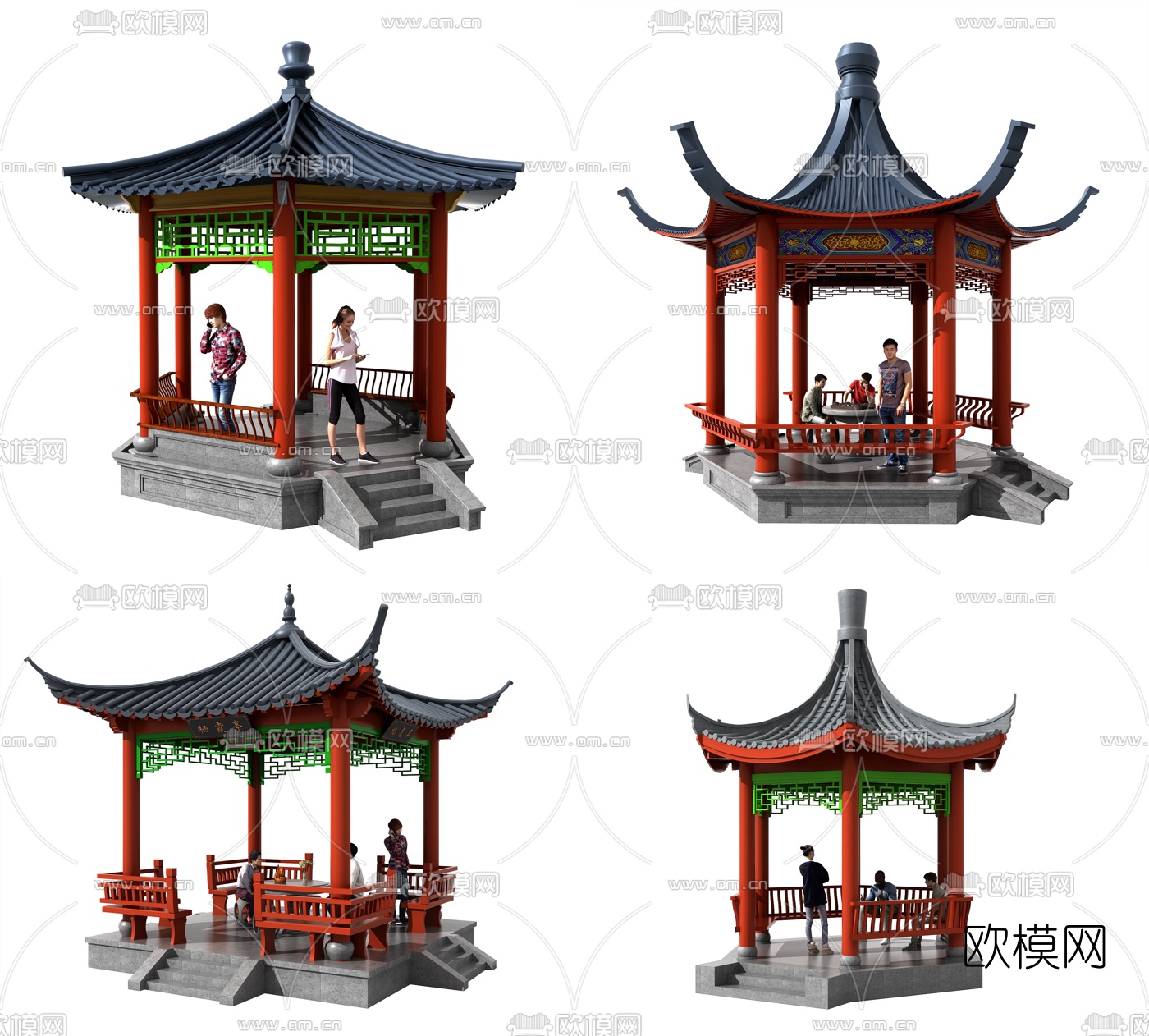 中式古建凉亭组合3d模型