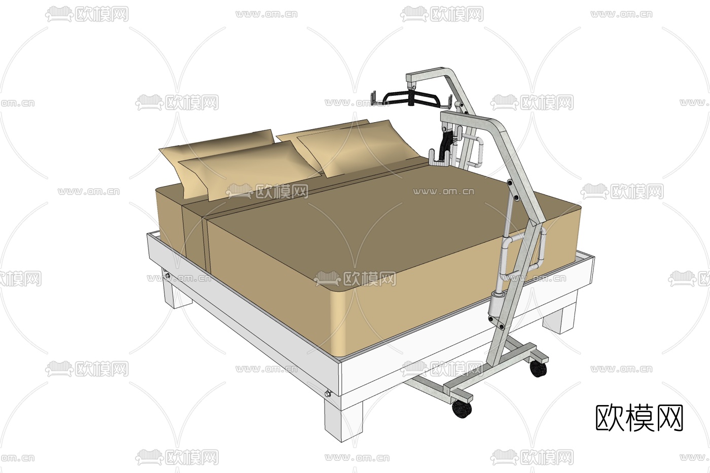 现代布艺病床免费su模型下载