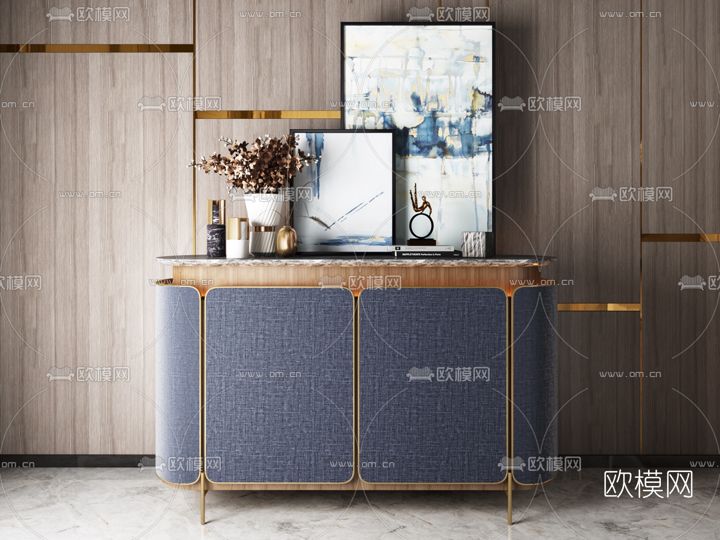 后现代蓝色边柜3d模型下载