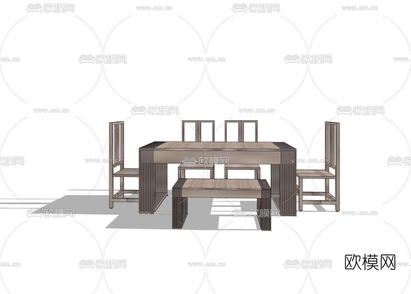 新中式实木餐桌椅免费su模型