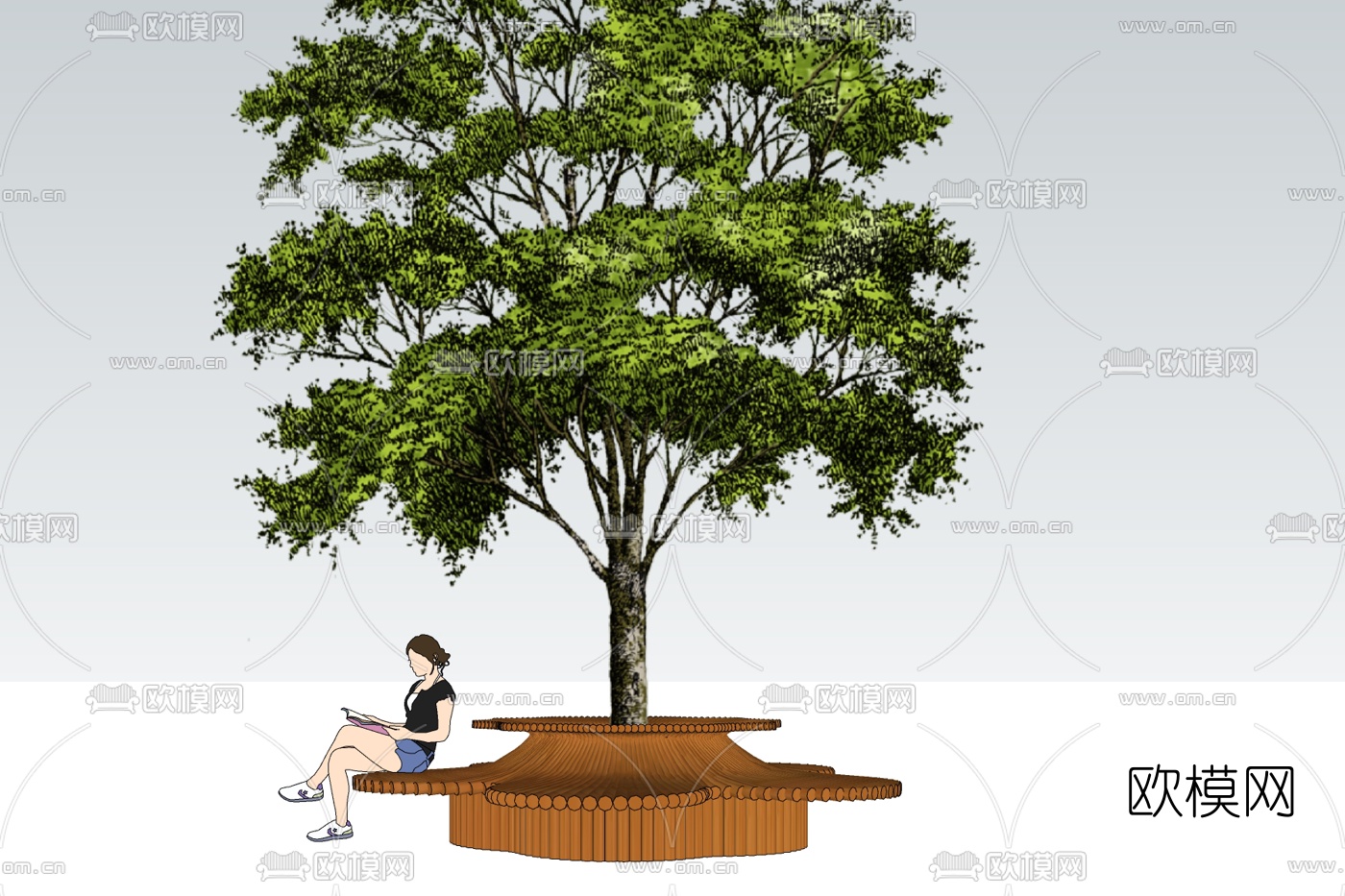 中式景观树免费su模型下载