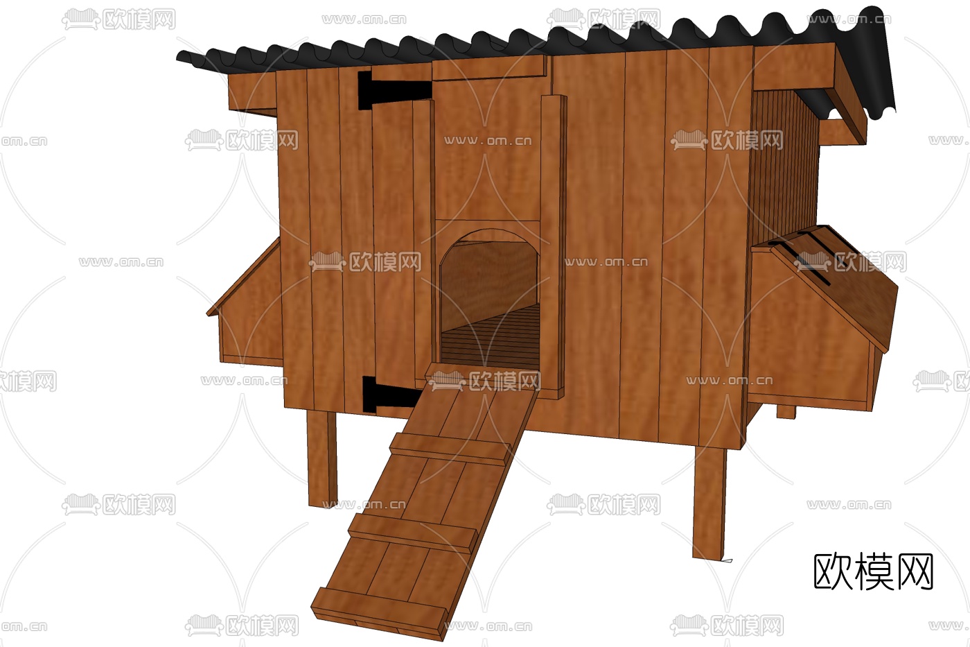 现代实木狗屋免费su模型下载