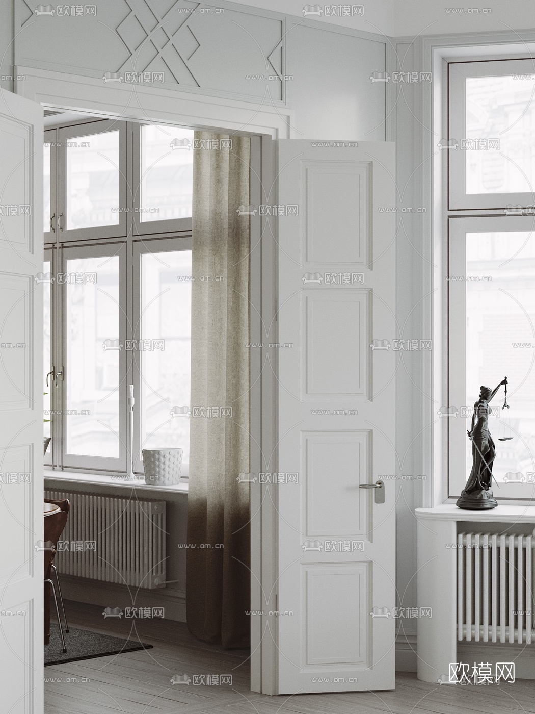 简欧客厅餐厅3d模型下载（渲染图6）