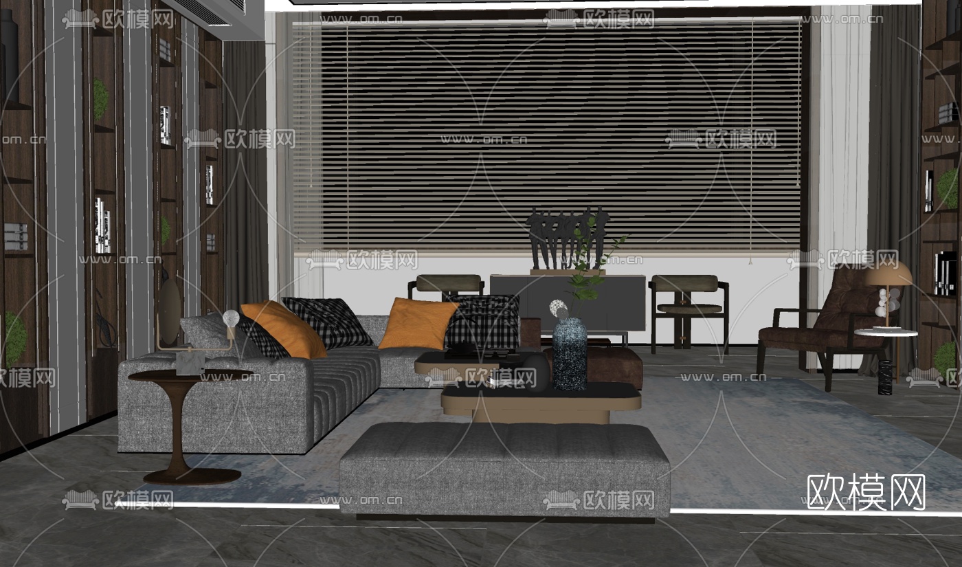 现代轻奢客厅su模型