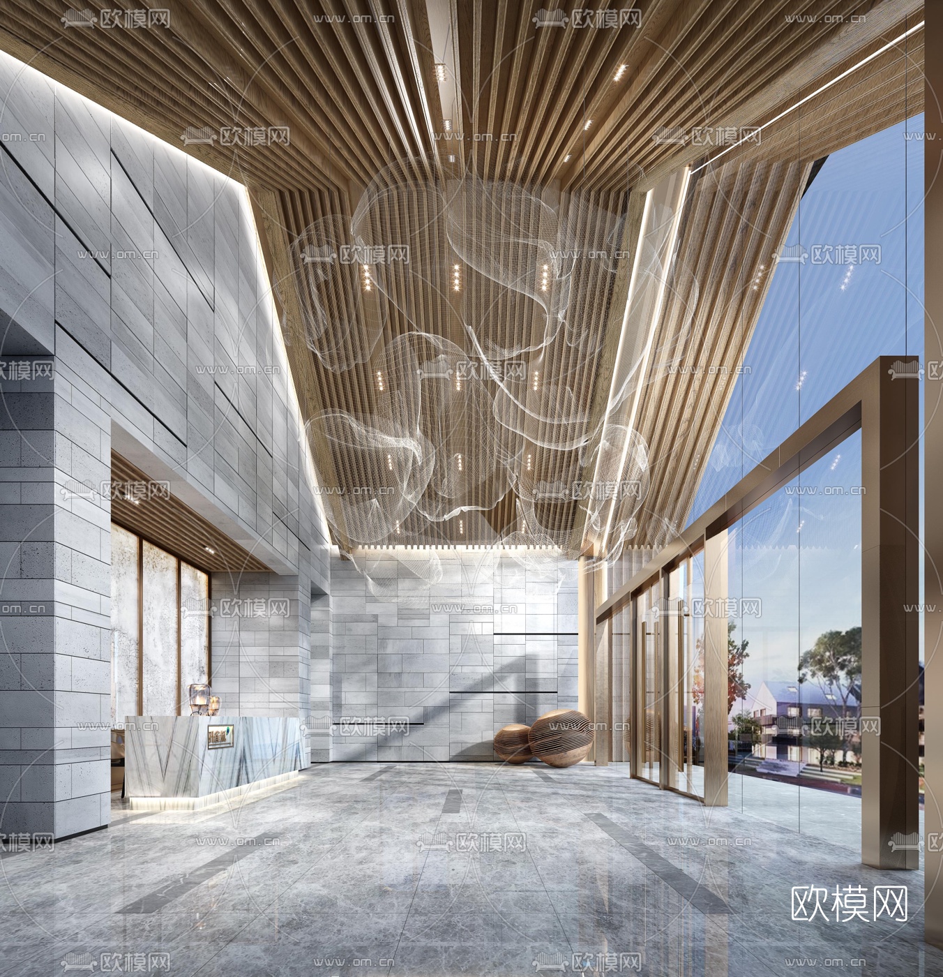 现代售楼处接待大厅3d模型下载