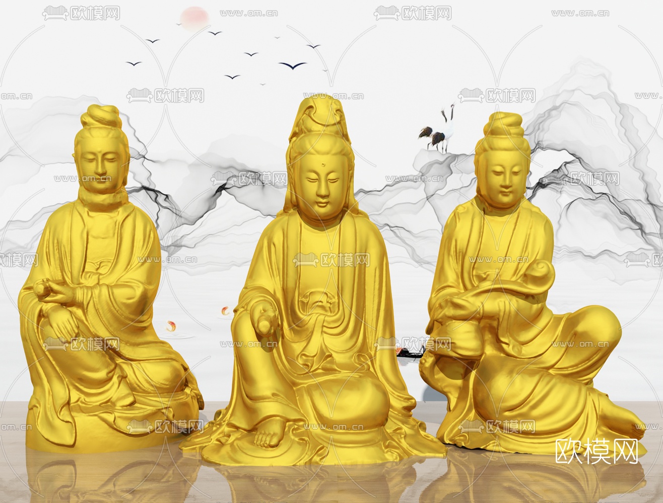 中式金属观音菩萨雕塑3d模型