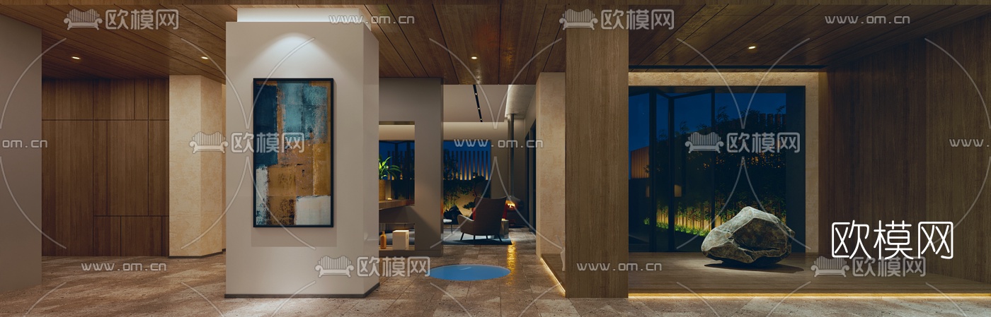 现代民宿大堂餐厅过道3d模型下载（渲染图6）