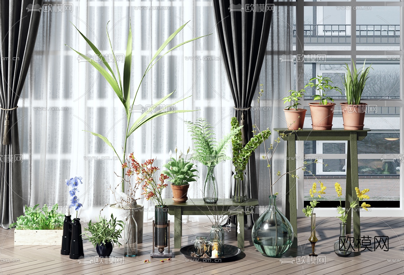 现代绿植盆栽花瓶组合3d模型下载