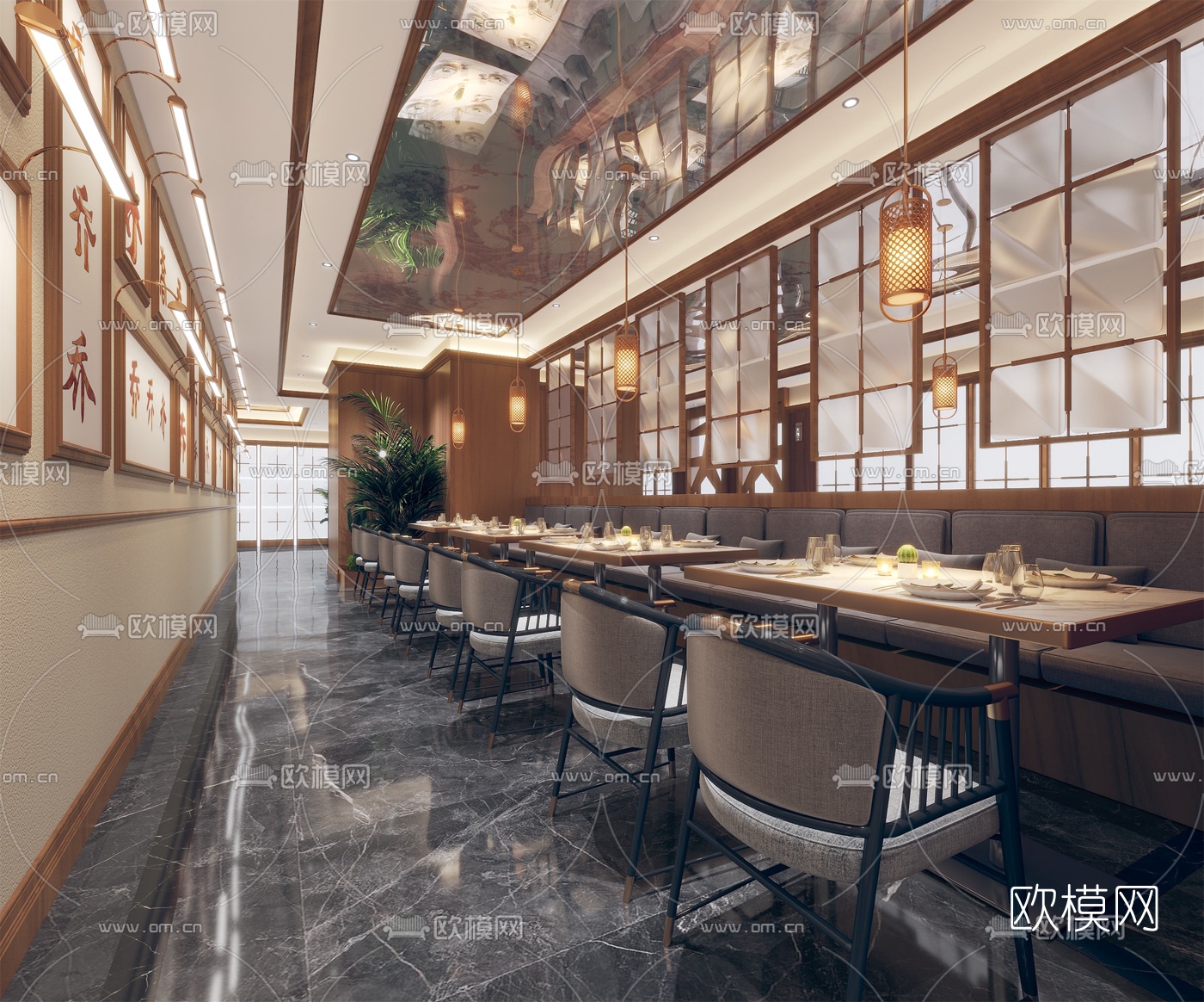 中式中餐厅3d模型下载（渲染图1）