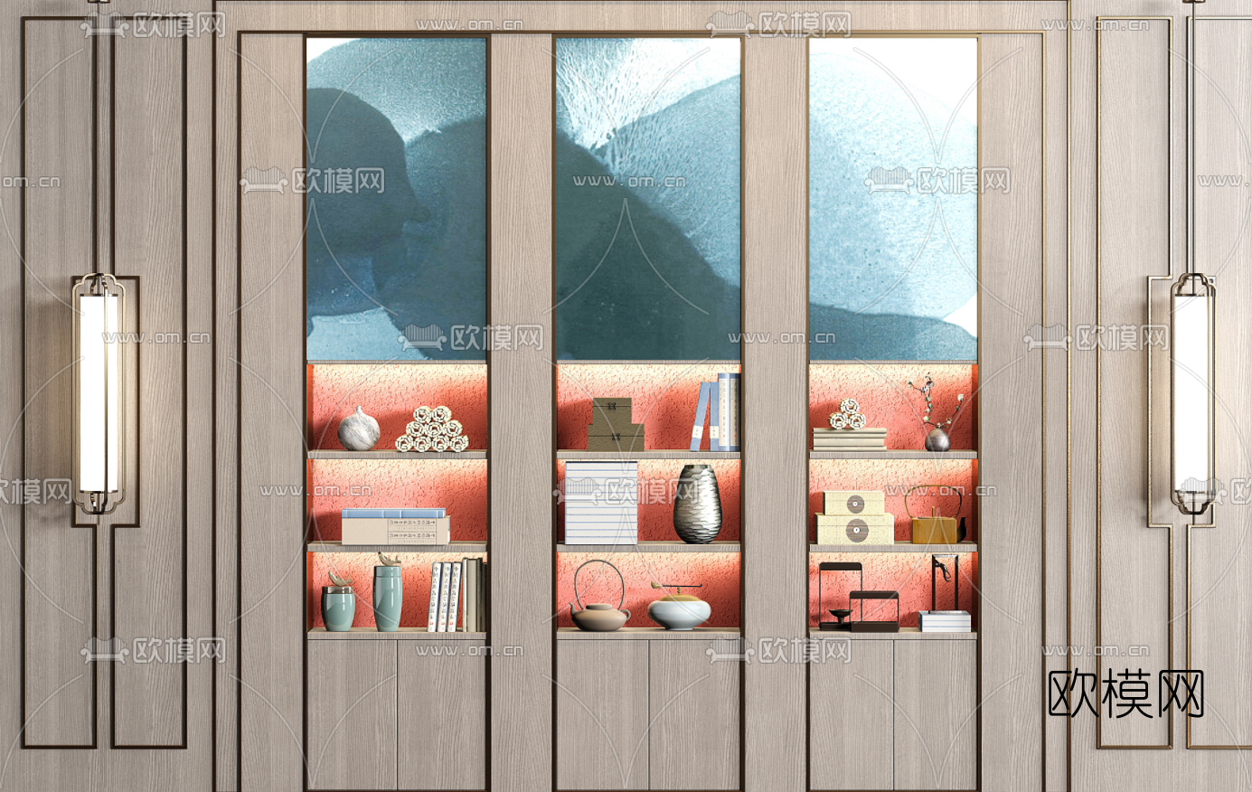 新中式实木装饰柜3d模型下载