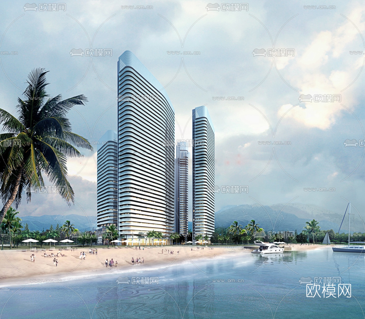 现代海边酒店su模型