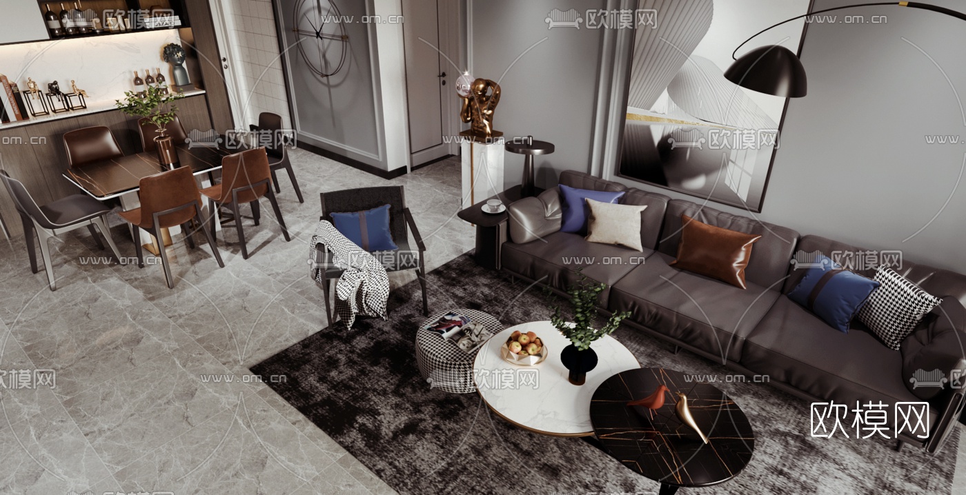 现代格调灰雅客餐厅3d模型下载（渲染图4）