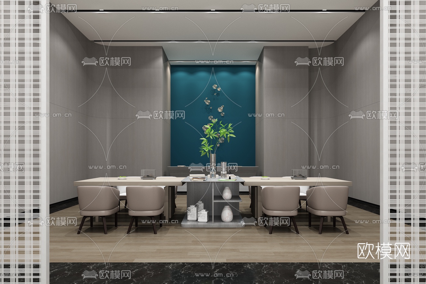 MILL蜜尔设计 新中式售楼处洽谈区3d模型-免费3dmax模型库-欧模网