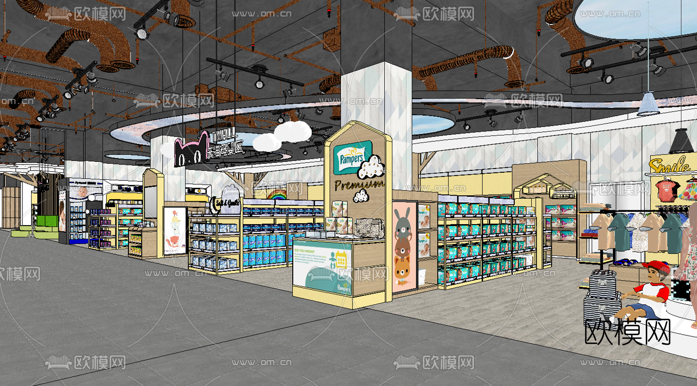 现代母婴专卖店su模型下载（渲染图1）