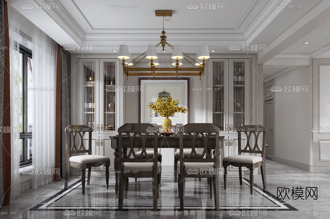 美式客厅餐厅3d模型