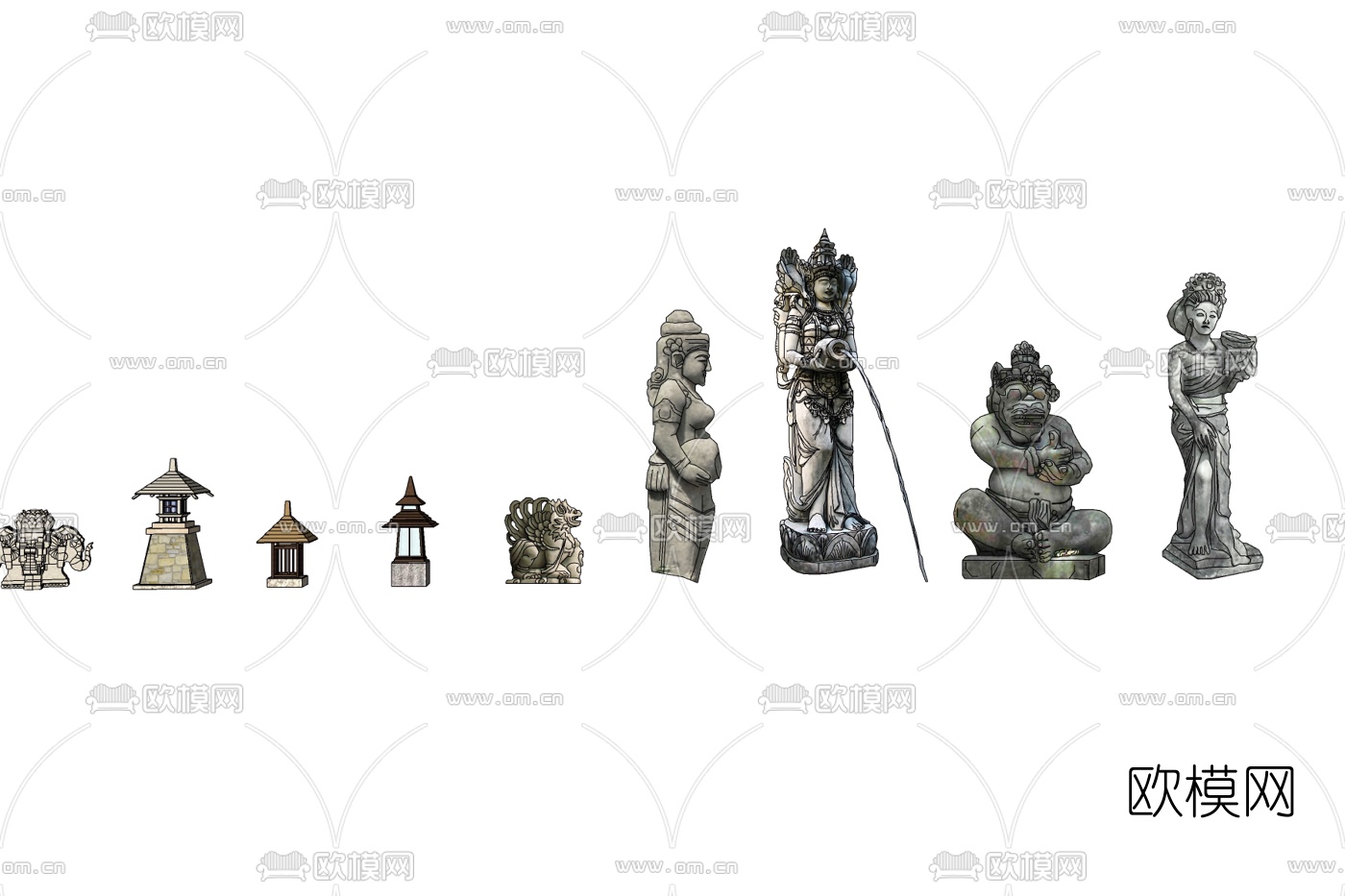 东南亚雕塑免费su模型下载