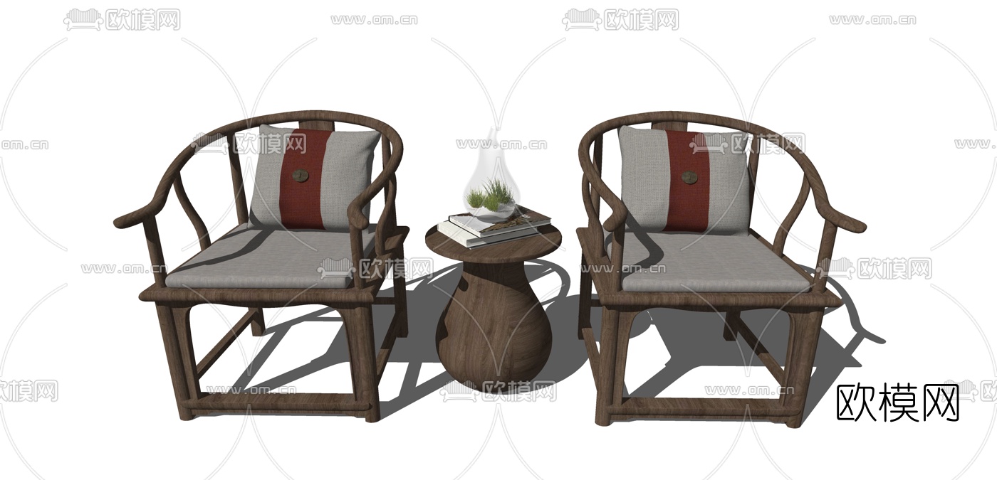新中式实木圈椅su模型下载