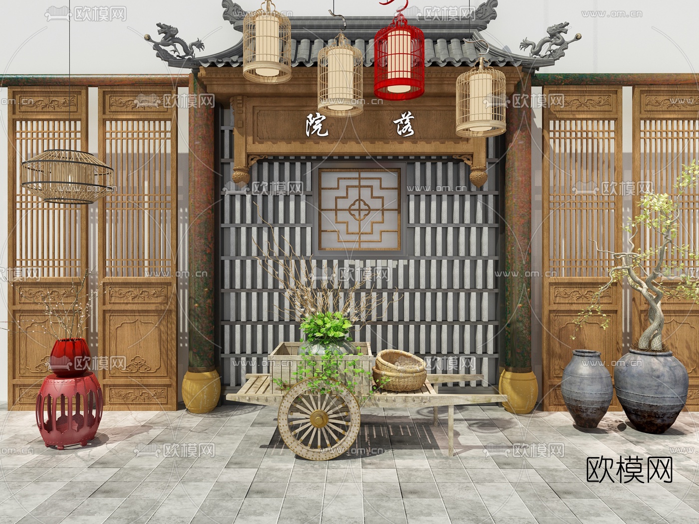 中式大门门面3d模型