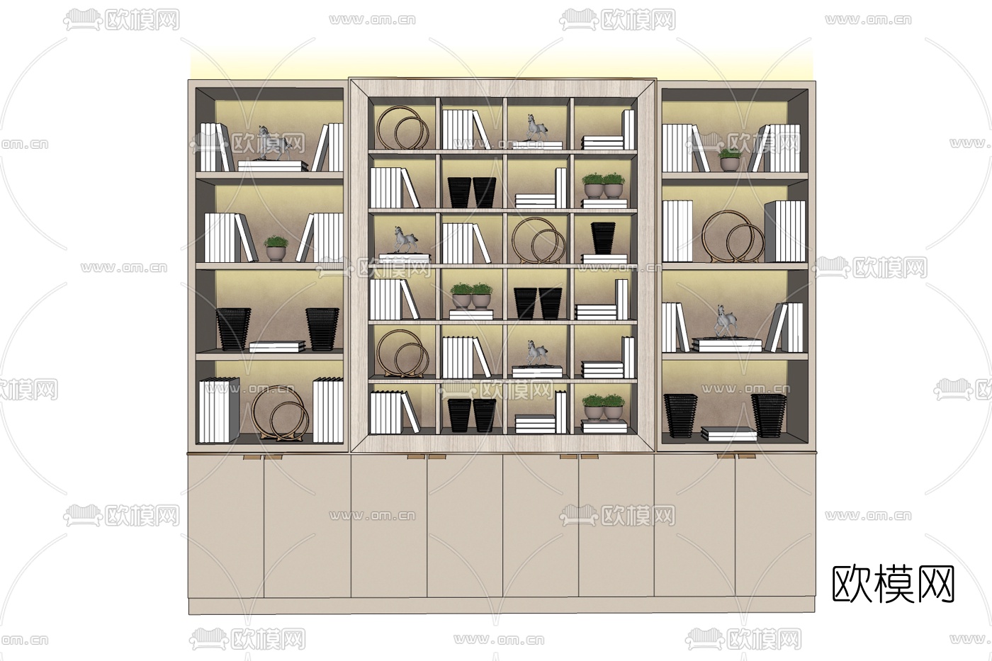 现代实木装饰柜免费su模型下载