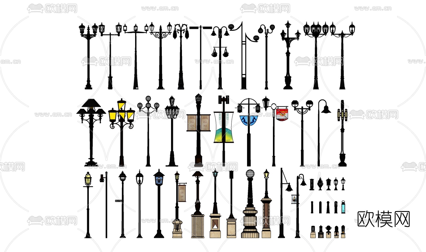 欧式金属路灯组合免费su模型下载