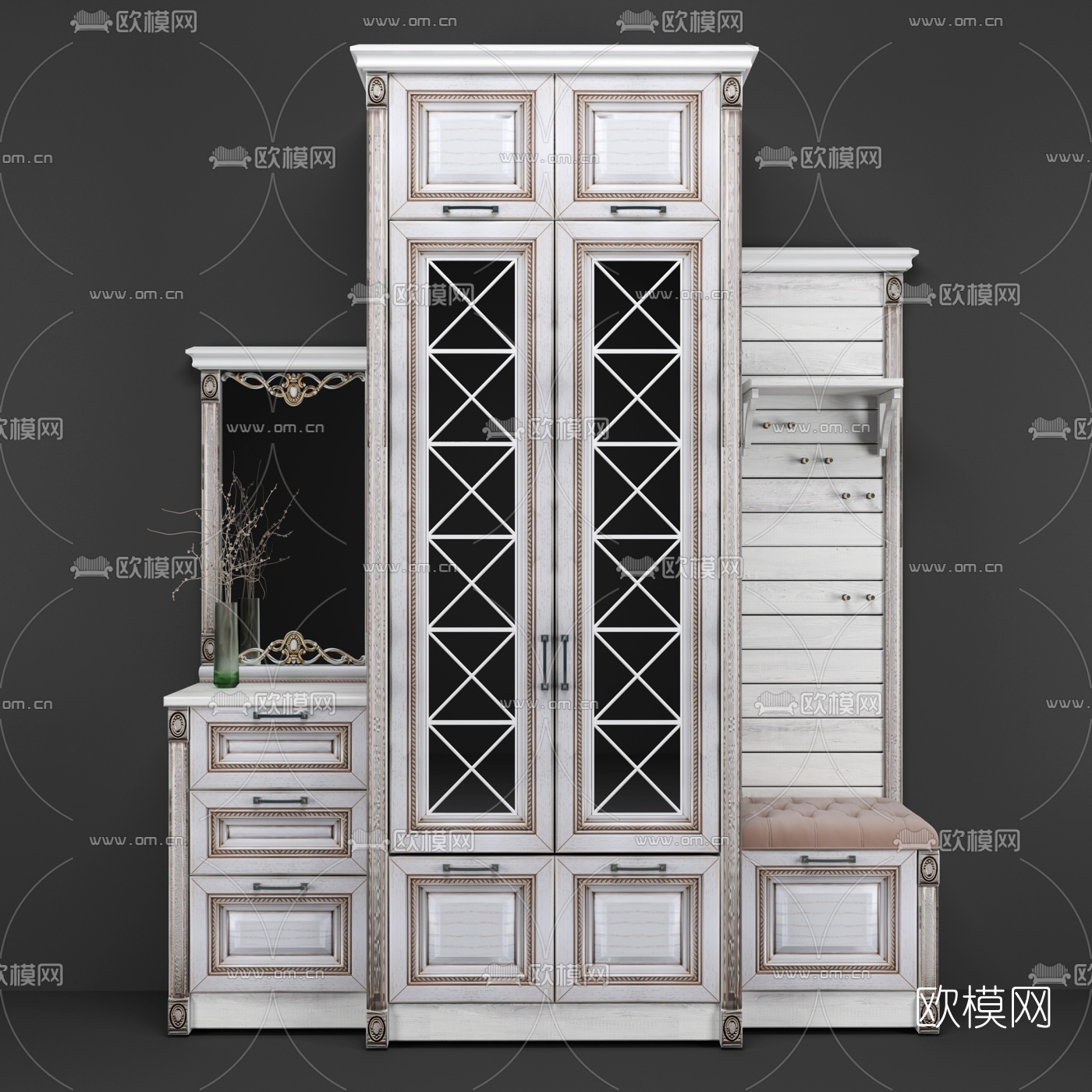 欧式入户鞋柜免费3d模型