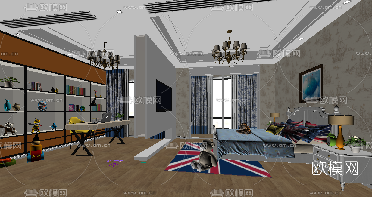 美式主卧su模型下载