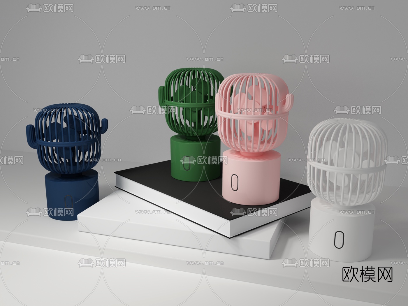 北欧仙人掌摇头小风扇3d模型