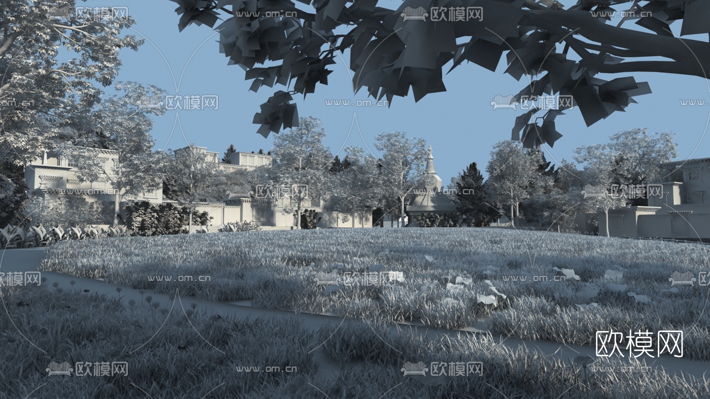 中式民宿园林景观3d模型