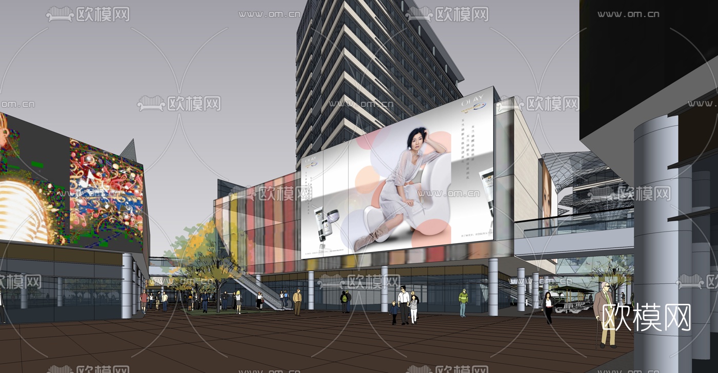 现代购物中心外观su模型