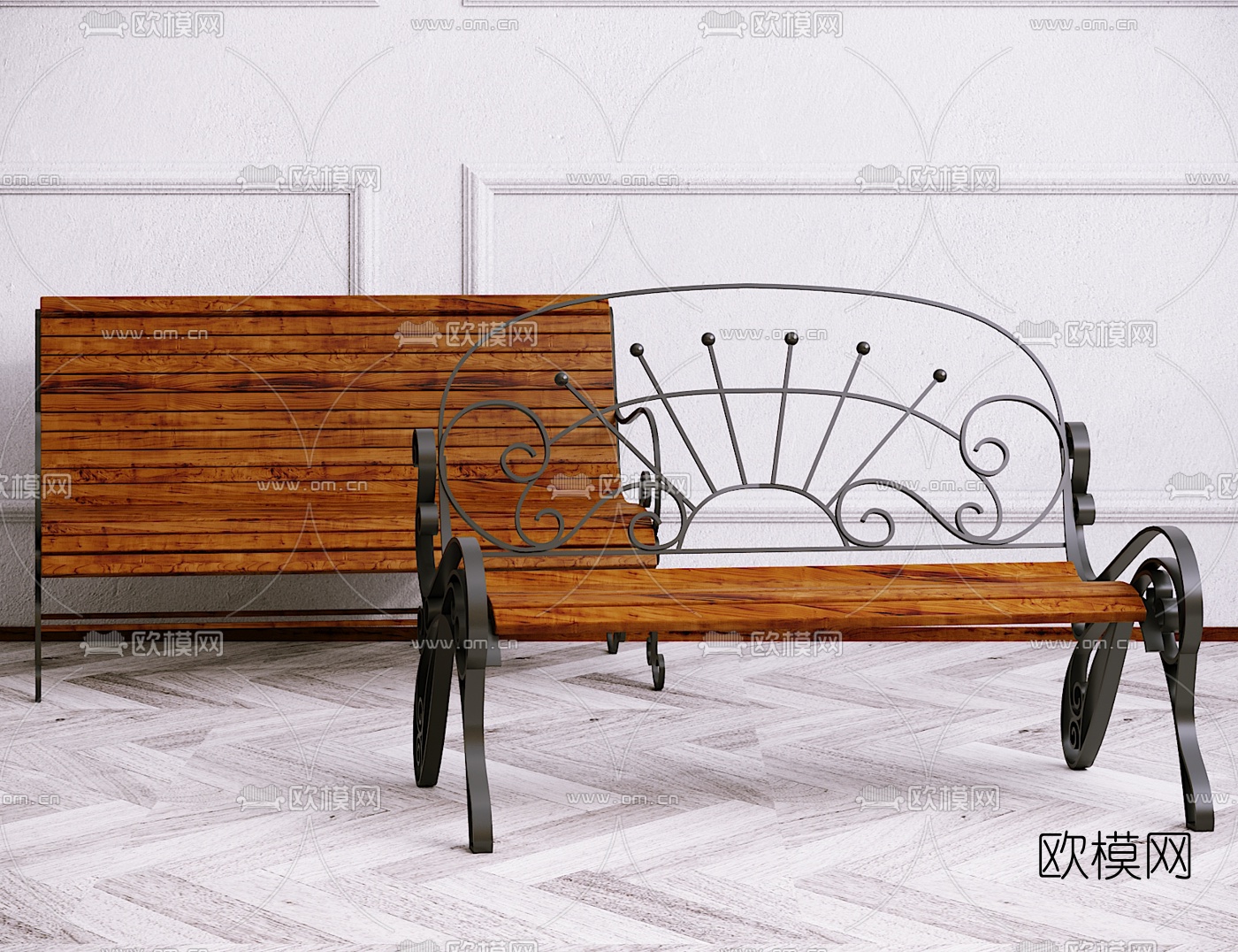 现代铁艺公用椅3d模型