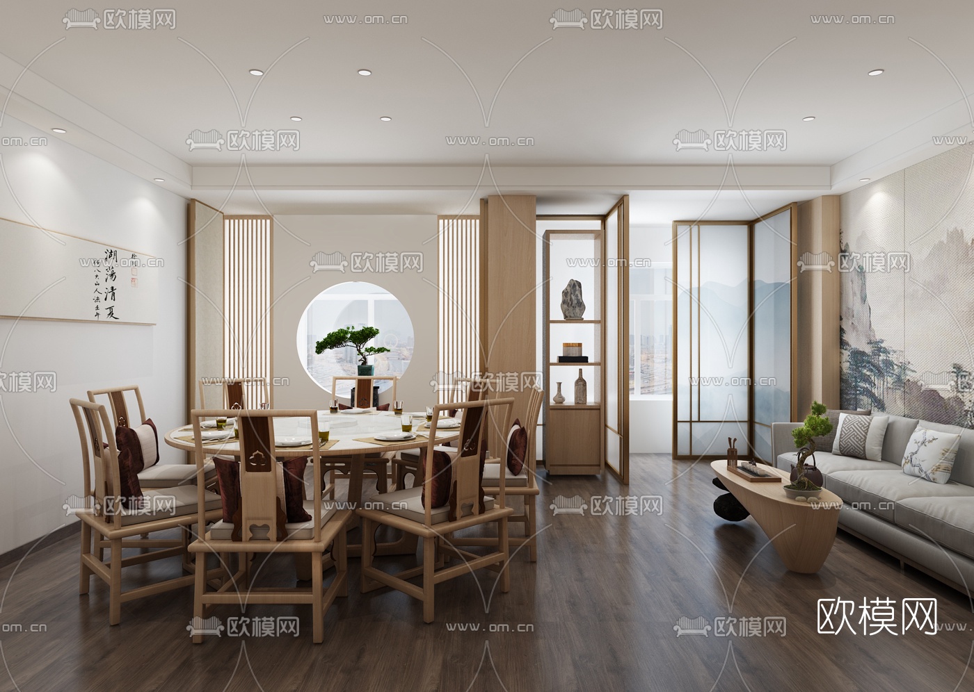 新中式简约餐厅3d模型