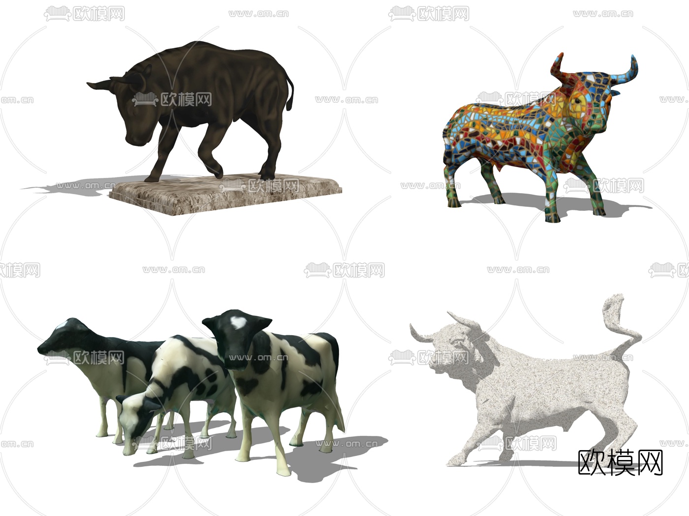 现代牛雕塑su模型下载