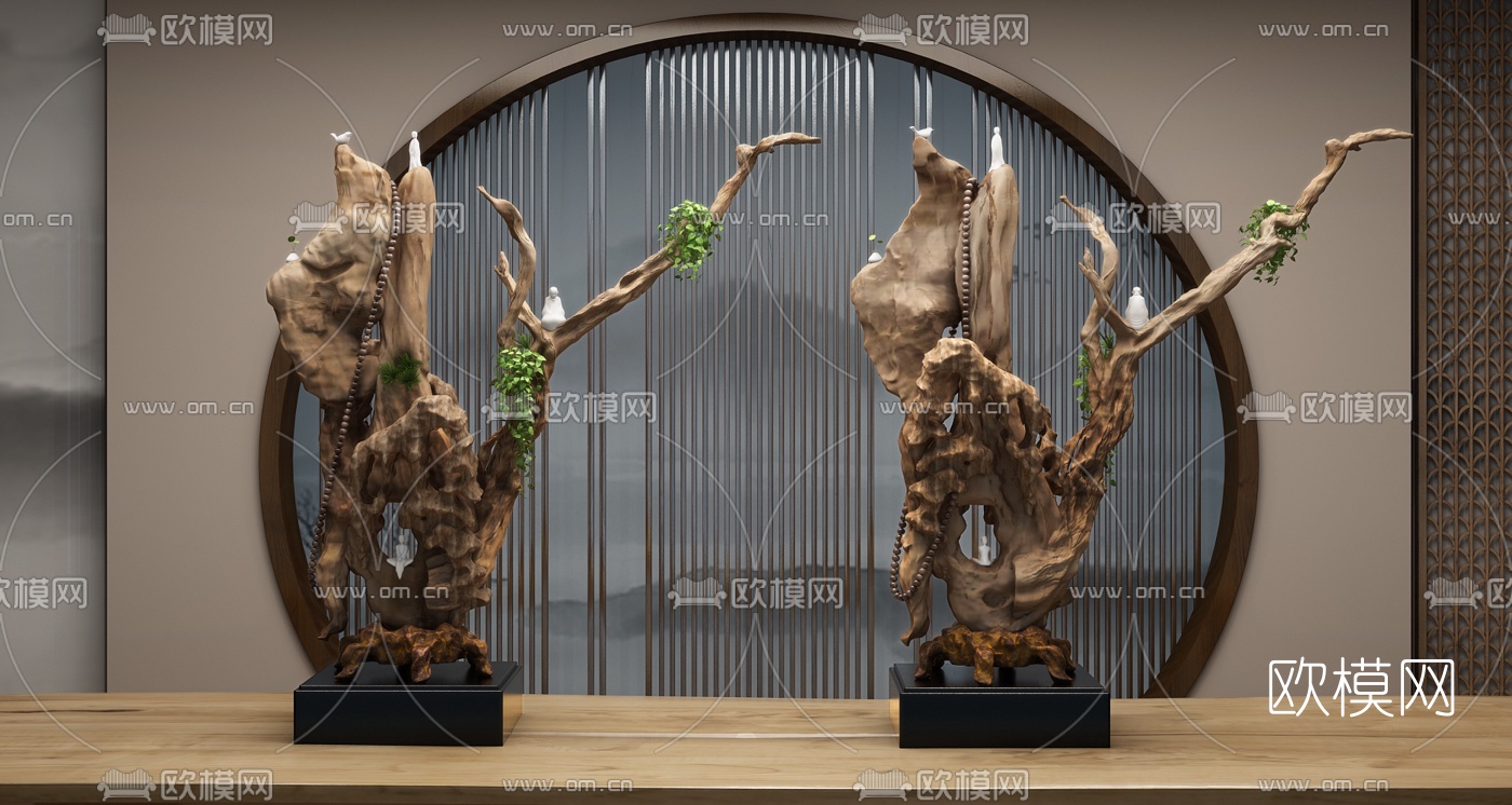 新中式禅意根雕3d模型
