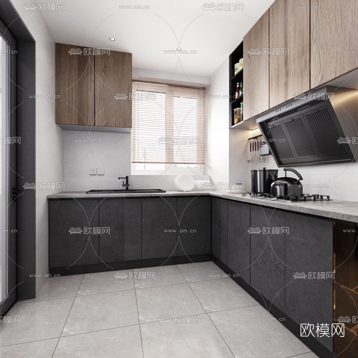 现代简约厨房3d模型下载