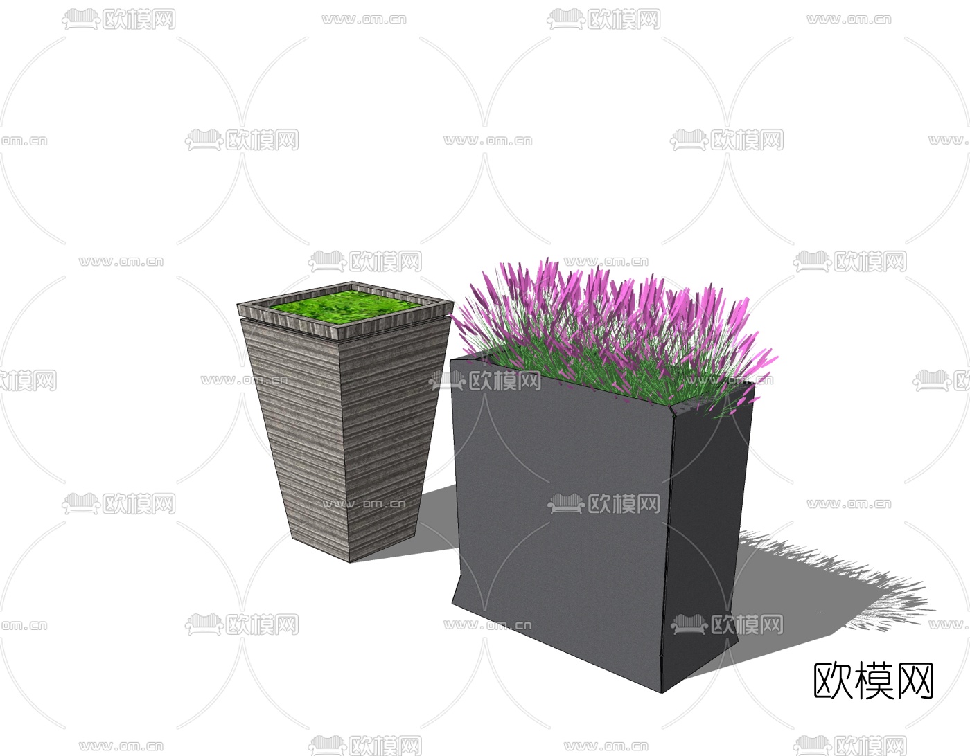 现代花箱盆栽免费su模型下载