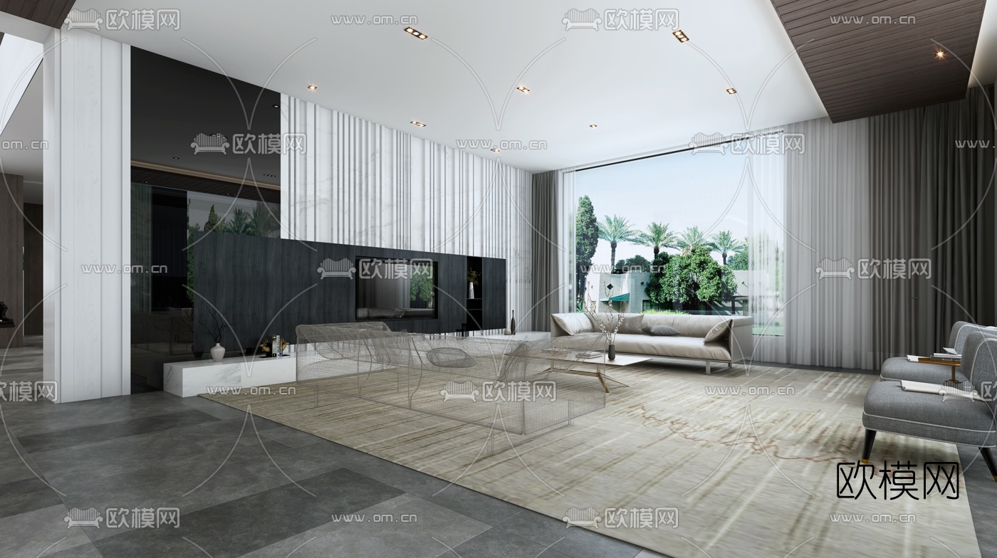 现代会所会客室3d模型下载（渲染图3）