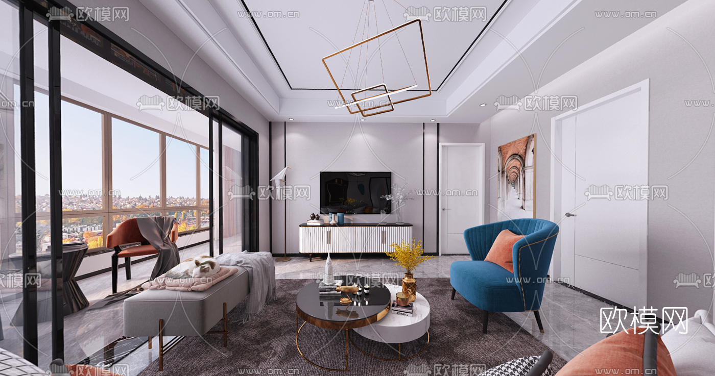 后现代客厅餐厅vr全景3d模型